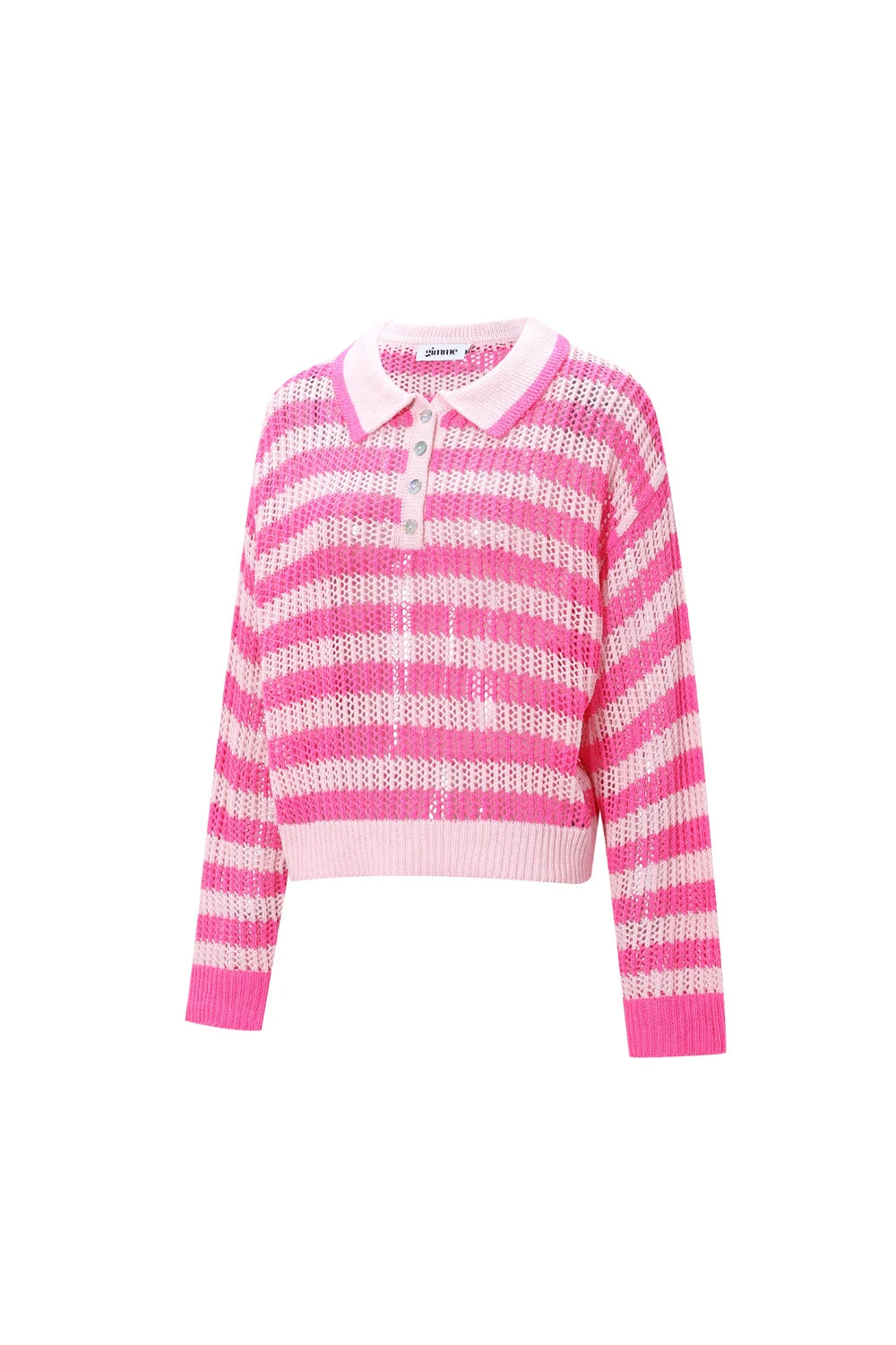 Gestreepte Open Knit Polo Top